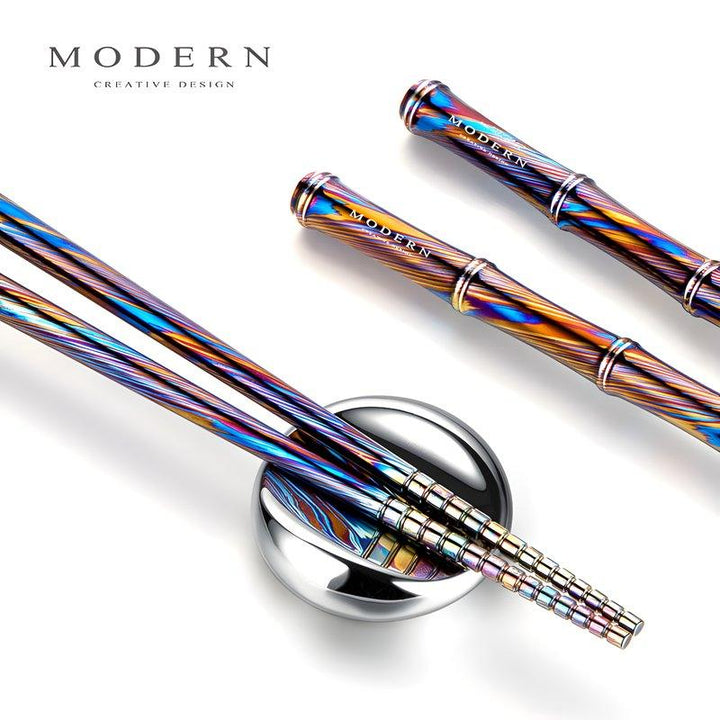 Damascus - Patterned Titanium Chopsticks - Luwak - Morden Minimalis Home Decor